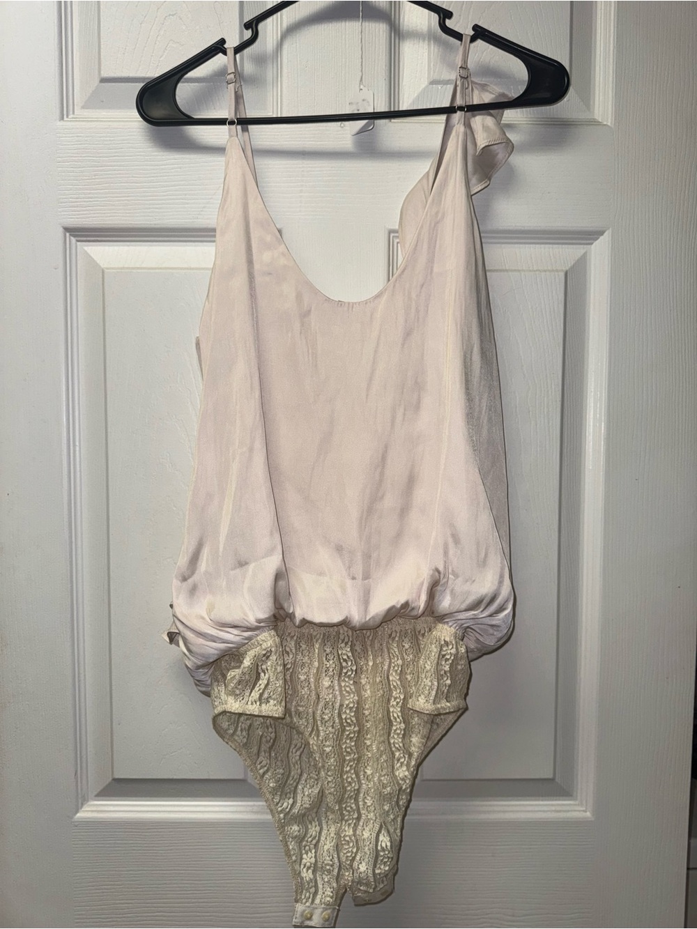 Silky Ruffle Bodysuit in Cream by Glam - Picture 2 of 4